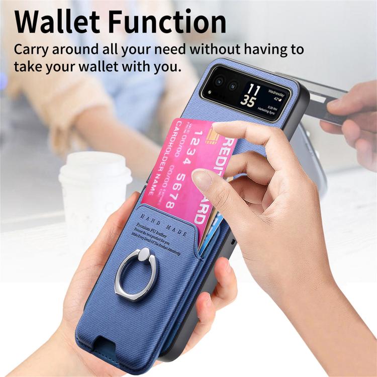 For Motorola Moto Razr 40 Twill Fabric Card Bag Ring Magnetic Back Phone Case
