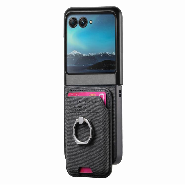 For Motorola Moto Razr 40 Ultra Twill Fabric Card Bag Ring Magnetic Back Phone Case