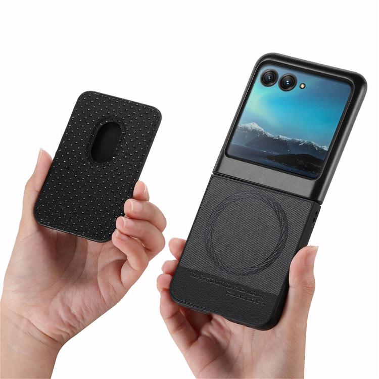 For Motorola Moto Razr 40 Ultra Twill Fabric Card Bag Ring Magnetic Back Phone Case
