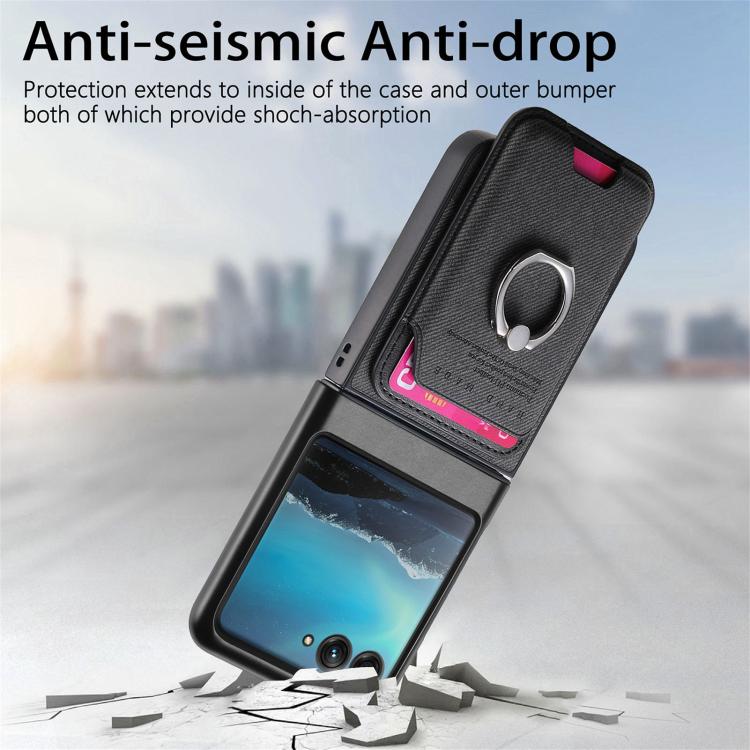 For Motorola Moto Razr 40 Ultra Twill Fabric Card Bag Ring Magnetic Back Phone Case