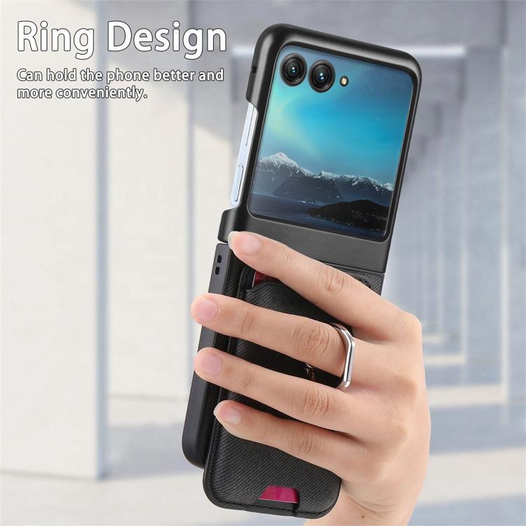 For Motorola Moto Razr 40 Ultra Twill Fabric Card Bag Ring Magnetic Back Phone Case