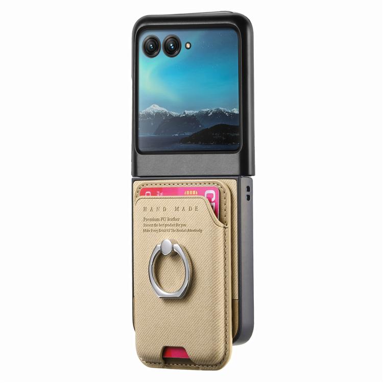 For Motorola Moto Razr 40 Ultra Twill Fabric Card Bag Ring Magnetic Back Phone Case