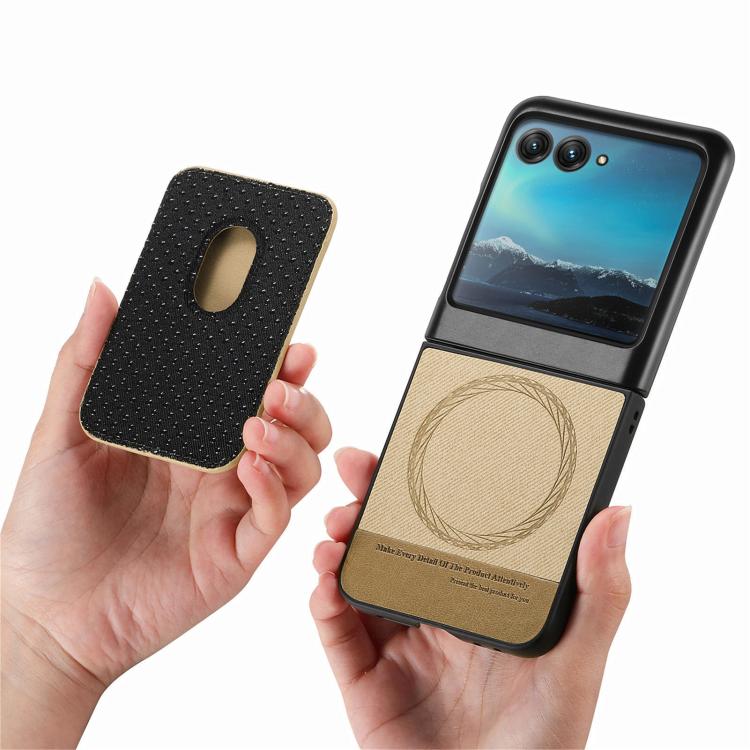 For Motorola Moto Razr 40 Ultra Twill Fabric Card Bag Ring Magnetic Back Phone Case