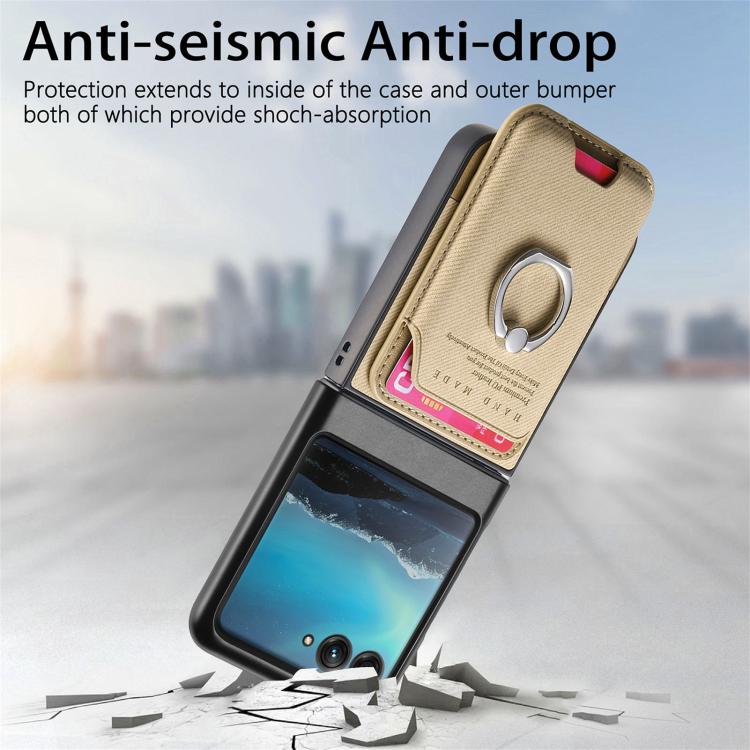For Motorola Moto Razr 40 Ultra Twill Fabric Card Bag Ring Magnetic Back Phone Case