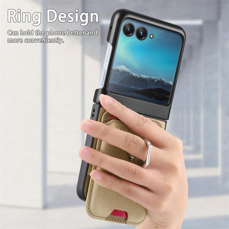 For Motorola Moto Razr 40 Ultra Twill Fabric Card Bag Ring Magnetic Back Phone Case