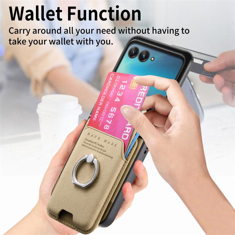 For Motorola Moto Razr 40 Ultra Twill Fabric Card Bag Ring Magnetic Back Phone Case
