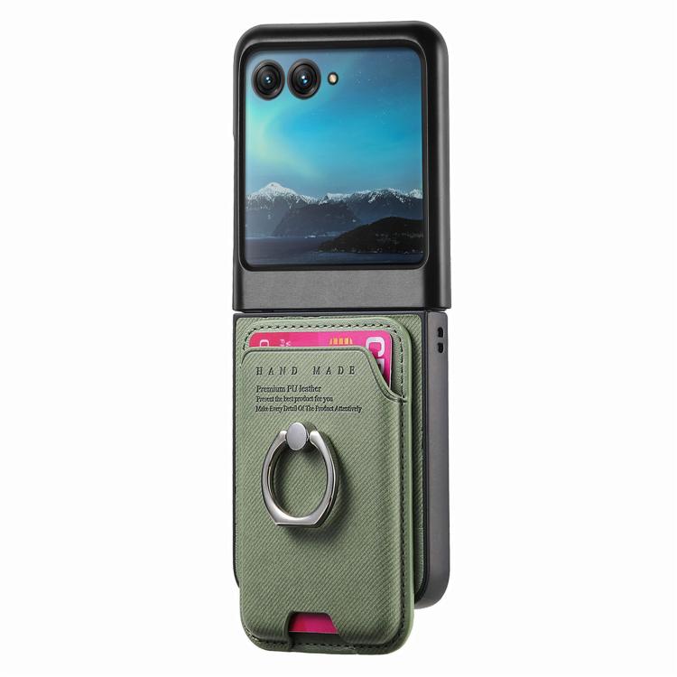 For Motorola Moto Razr 40 Ultra Twill Fabric Card Bag Ring Magnetic Back Phone Case