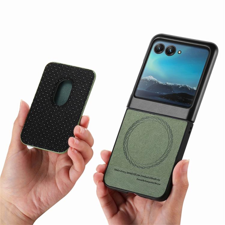 For Motorola Moto Razr 40 Ultra Twill Fabric Card Bag Ring Magnetic Back Phone Case