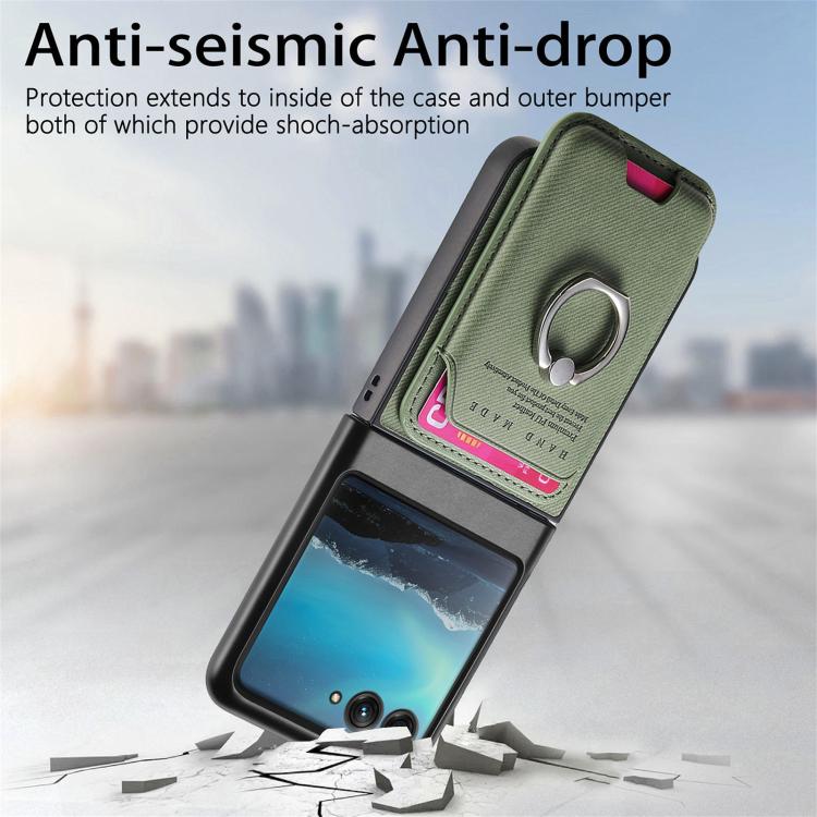 For Motorola Moto Razr 40 Ultra Twill Fabric Card Bag Ring Magnetic Back Phone Case