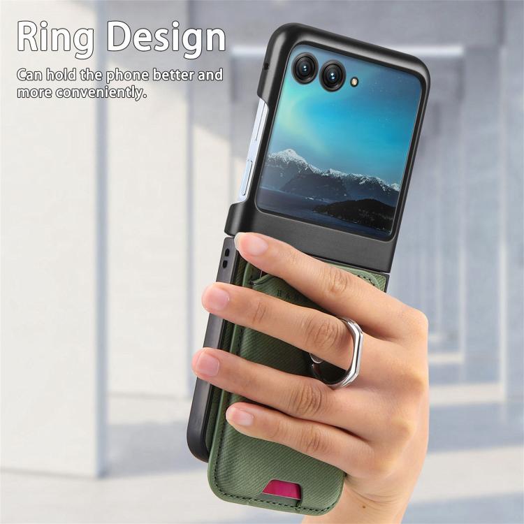 For Motorola Moto Razr 40 Ultra Twill Fabric Card Bag Ring Magnetic Back Phone Case
