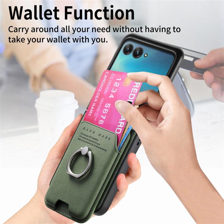 For Motorola Moto Razr 40 Ultra Twill Fabric Card Bag Ring Magnetic Back Phone Case