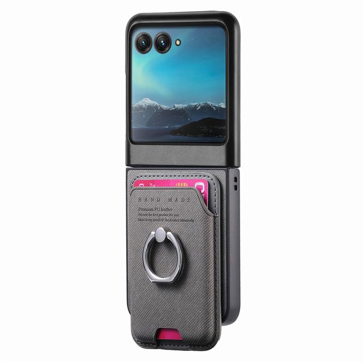 For Motorola Moto Razr 40 Ultra Twill Fabric Card Bag Ring Magnetic Back Phone Case