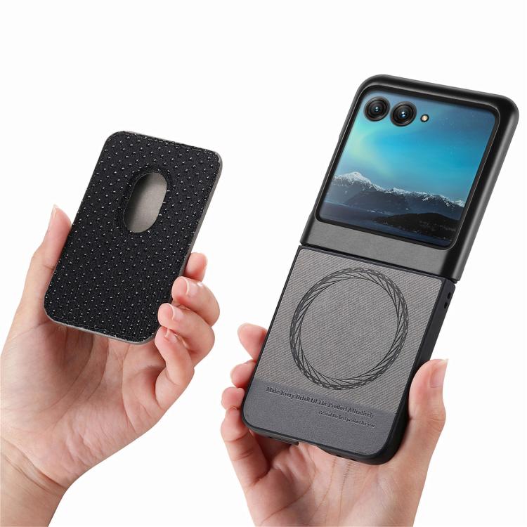 For Motorola Moto Razr 40 Ultra Twill Fabric Card Bag Ring Magnetic Back Phone Case