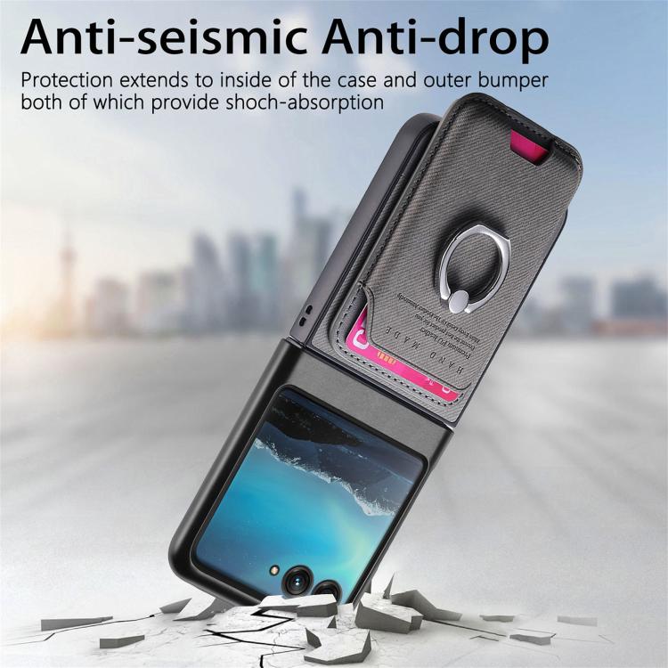 For Motorola Moto Razr 40 Ultra Twill Fabric Card Bag Ring Magnetic Back Phone Case