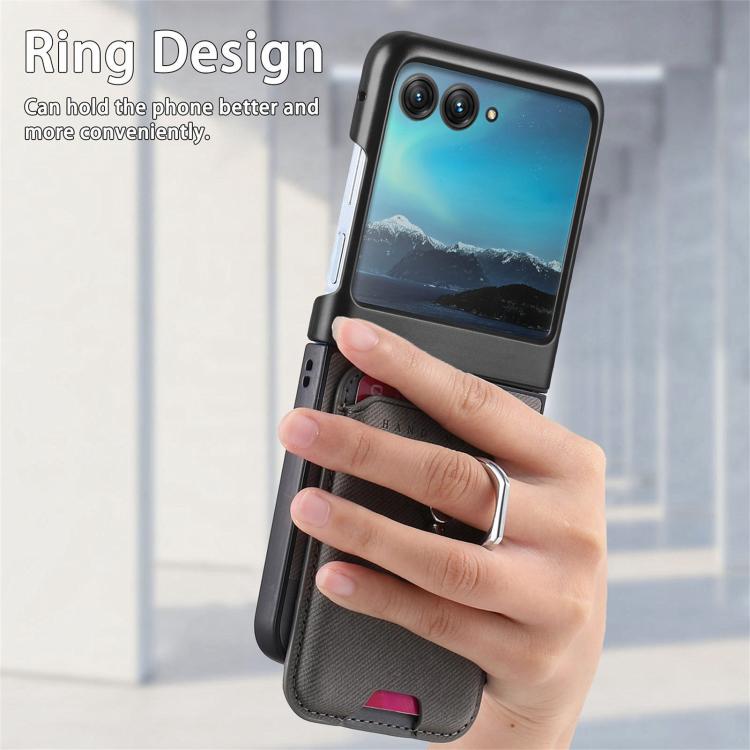 For Motorola Moto Razr 40 Ultra Twill Fabric Card Bag Ring Magnetic Back Phone Case