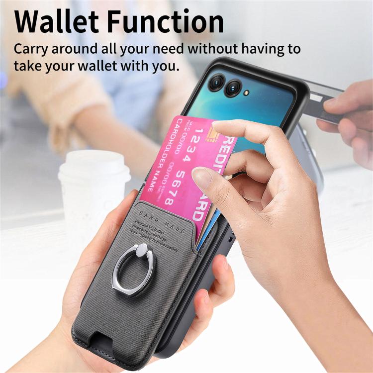 For Motorola Moto Razr 40 Ultra Twill Fabric Card Bag Ring Magnetic Back Phone Case