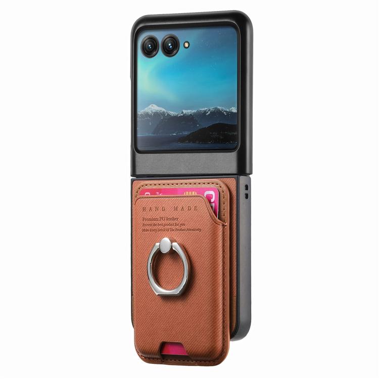For Motorola Moto Razr 40 Ultra Twill Fabric Card Bag Ring Magnetic Back Phone Case