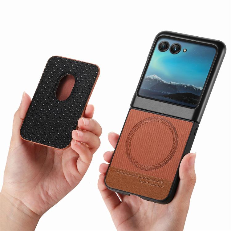 For Motorola Moto Razr 40 Ultra Twill Fabric Card Bag Ring Magnetic Back Phone Case