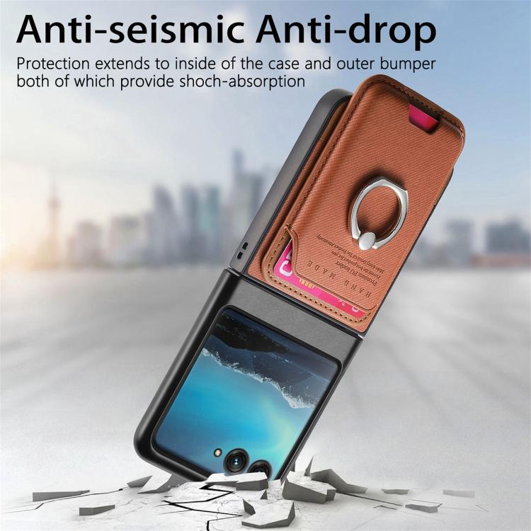For Motorola Moto Razr 40 Ultra Twill Fabric Card Bag Ring Magnetic Back Phone Case