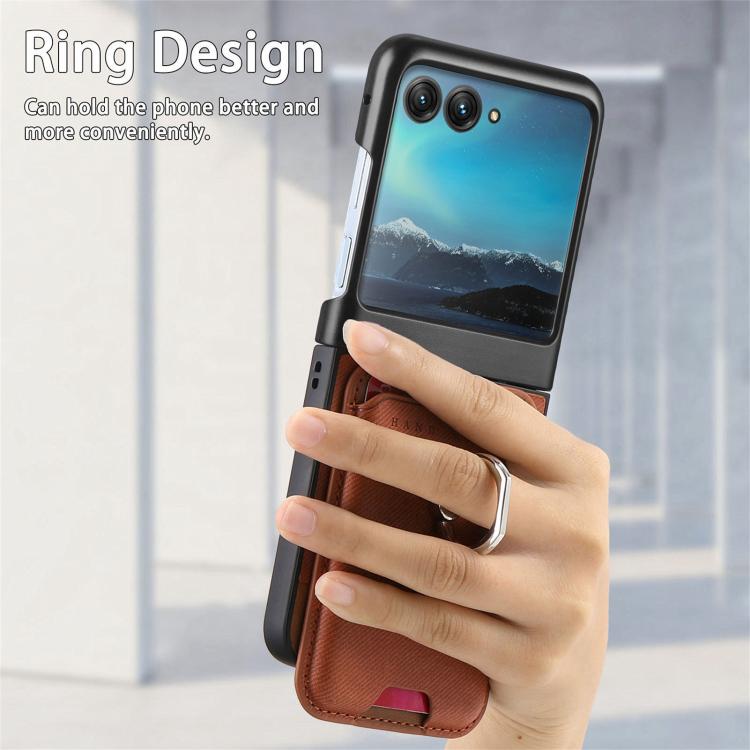 For Motorola Moto Razr 40 Ultra Twill Fabric Card Bag Ring Magnetic Back Phone Case