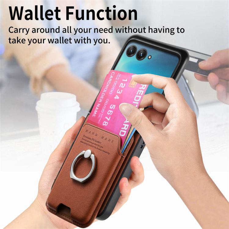 For Motorola Moto Razr 40 Ultra Twill Fabric Card Bag Ring Magnetic Back Phone Case