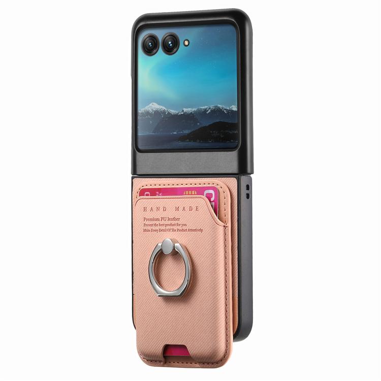 For Motorola Moto Razr 40 Ultra Twill Fabric Card Bag Ring Magnetic Back Phone Case