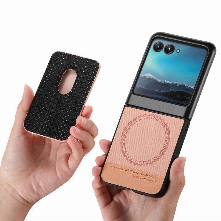 For Motorola Moto Razr 40 Ultra Twill Fabric Card Bag Ring Magnetic Back Phone Case