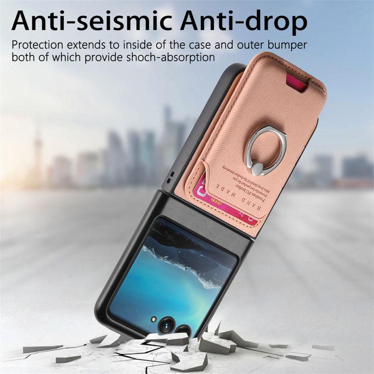 For Motorola Moto Razr 40 Ultra Twill Fabric Card Bag Ring Magnetic Back Phone Case
