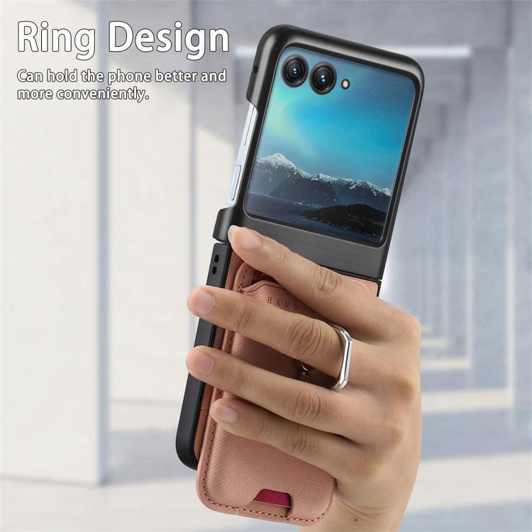 For Motorola Moto Razr 40 Ultra Twill Fabric Card Bag Ring Magnetic Back Phone Case