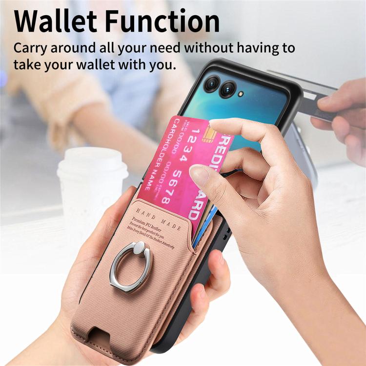 For Motorola Moto Razr 40 Ultra Twill Fabric Card Bag Ring Magnetic Back Phone Case