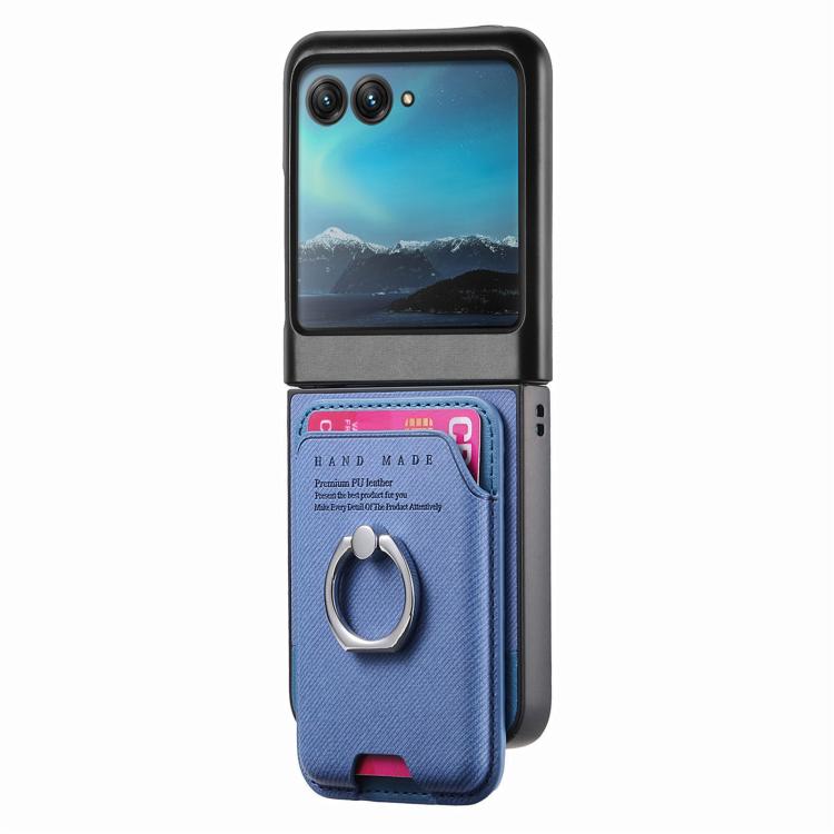 For Motorola Moto Razr 40 Ultra Twill Fabric Card Bag Ring Magnetic Back Phone Case