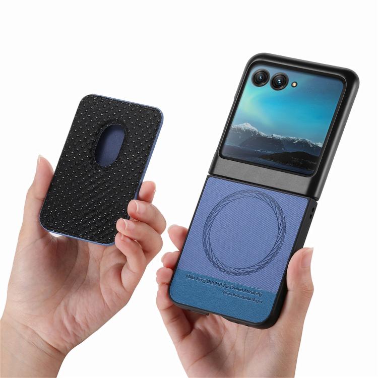 For Motorola Moto Razr 40 Ultra Twill Fabric Card Bag Ring Magnetic Back Phone Case