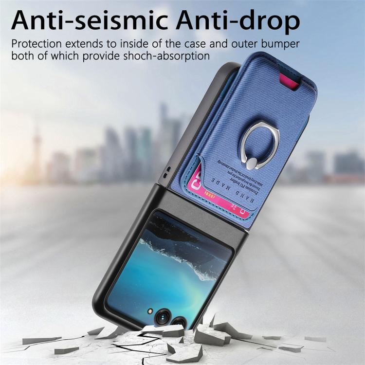 For Motorola Moto Razr 40 Ultra Twill Fabric Card Bag Ring Magnetic Back Phone Case