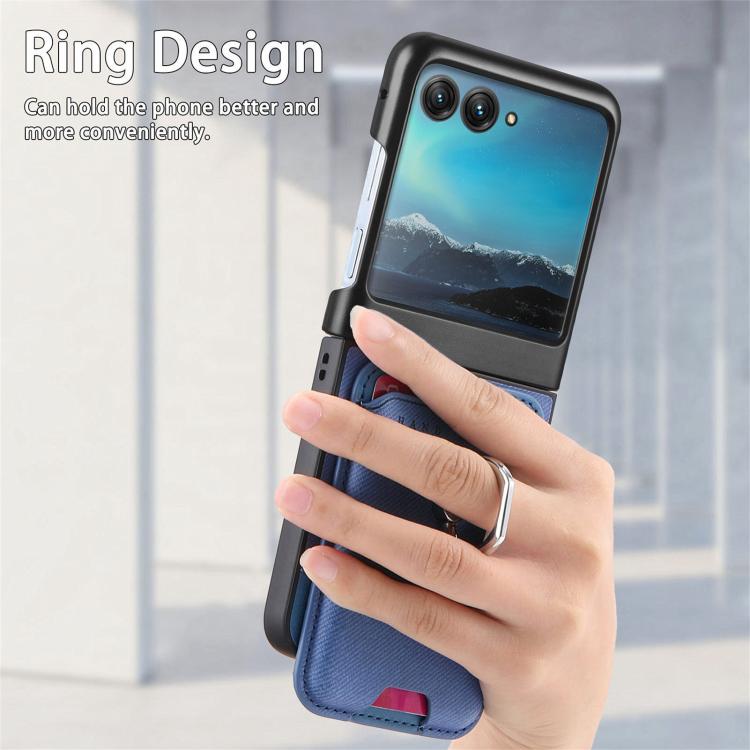 For Motorola Moto Razr 40 Ultra Twill Fabric Card Bag Ring Magnetic Back Phone Case