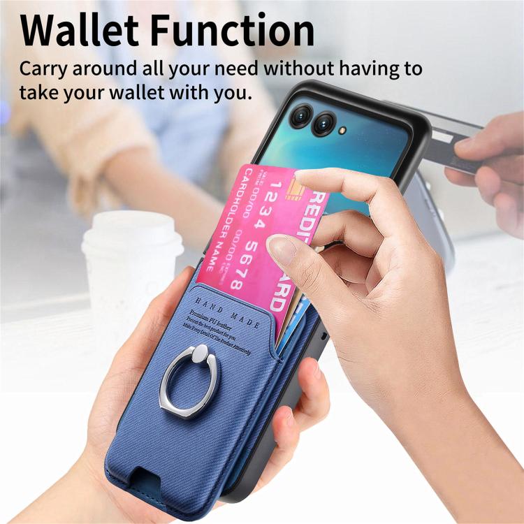 For Motorola Moto Razr 40 Ultra Twill Fabric Card Bag Ring Magnetic Back Phone Case