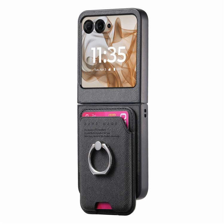For Motorola Moto Razr 50 / 60 Twill Fabric Card Bag Ring Magnetic Back Phone Case