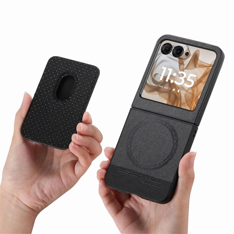 For Motorola Moto Razr 50 / 60 Twill Fabric Card Bag Ring Magnetic Back Phone Case