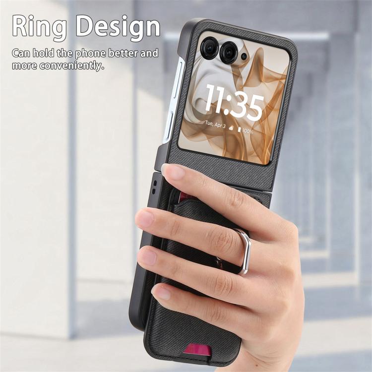 For Motorola Moto Razr 50 / 60 Twill Fabric Card Bag Ring Magnetic Back Phone Case