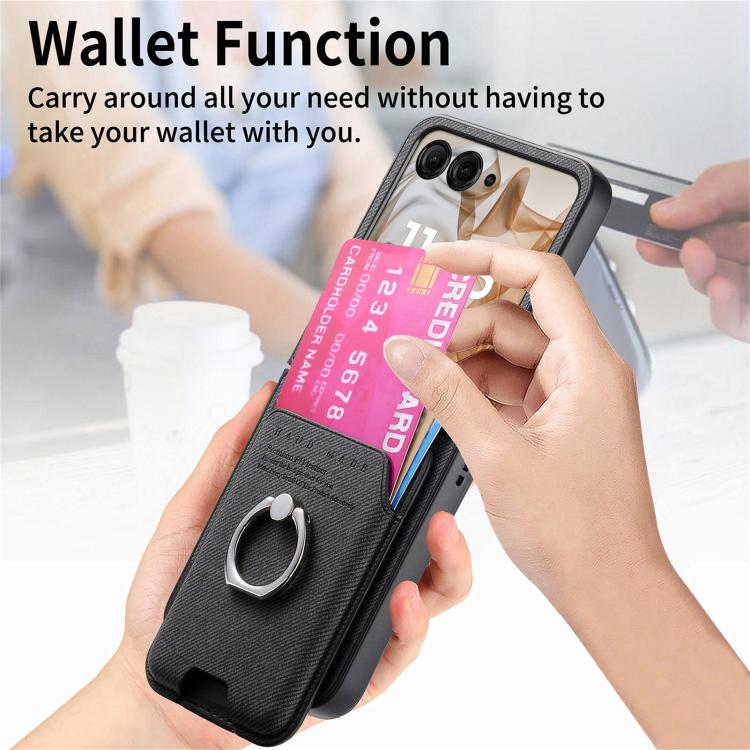 For Motorola Moto Razr 50 / 60 Twill Fabric Card Bag Ring Magnetic Back Phone Case