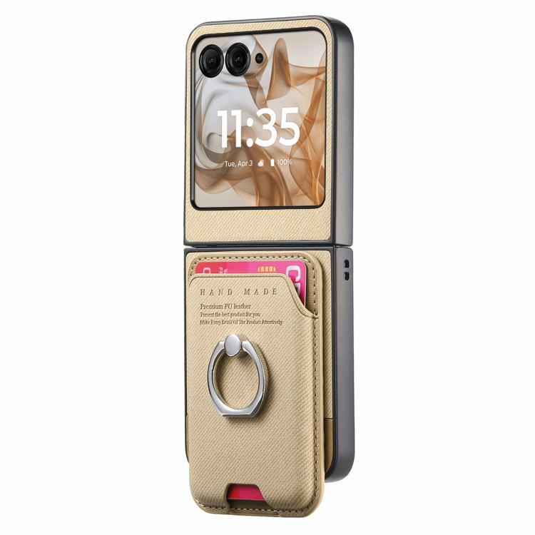 For Motorola Moto Razr 50 / 60 Twill Fabric Card Bag Ring Magnetic Back Phone Case
