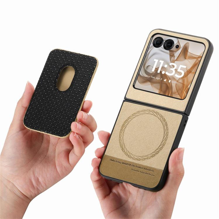 For Motorola Moto Razr 50 / 60 Twill Fabric Card Bag Ring Magnetic Back Phone Case