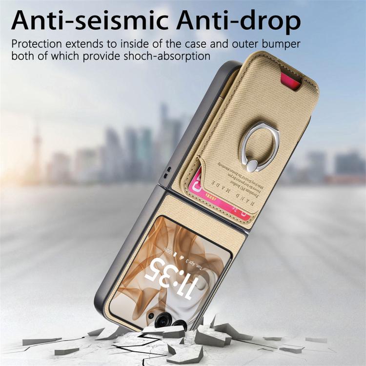 For Motorola Moto Razr 50 / 60 Twill Fabric Card Bag Ring Magnetic Back Phone Case