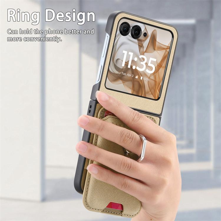 For Motorola Moto Razr 50 / 60 Twill Fabric Card Bag Ring Magnetic Back Phone Case