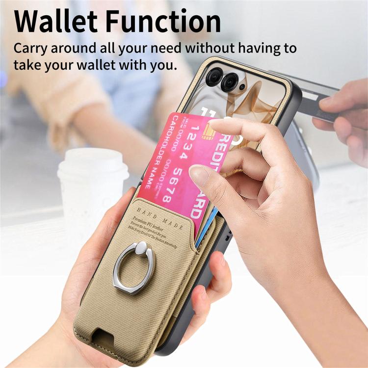 For Motorola Moto Razr 50 / 60 Twill Fabric Card Bag Ring Magnetic Back Phone Case