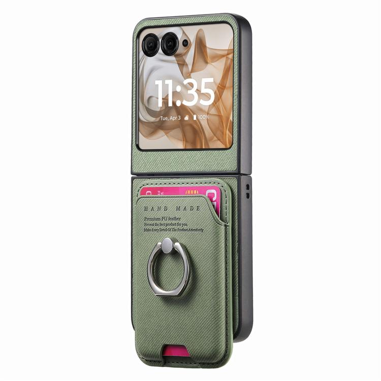 For Motorola Moto Razr 50 / 60 Twill Fabric Card Bag Ring Magnetic Back Phone Case