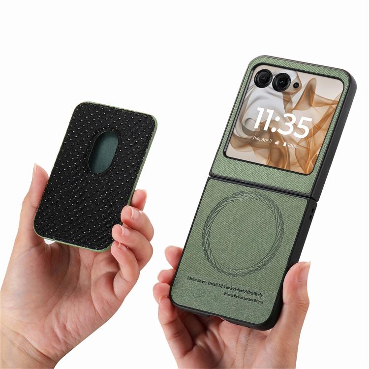 For Motorola Moto Razr 50 / 60 Twill Fabric Card Bag Ring Magnetic Back Phone Case