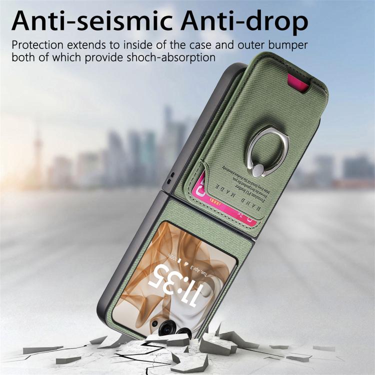 For Motorola Moto Razr 50 / 60 Twill Fabric Card Bag Ring Magnetic Back Phone Case