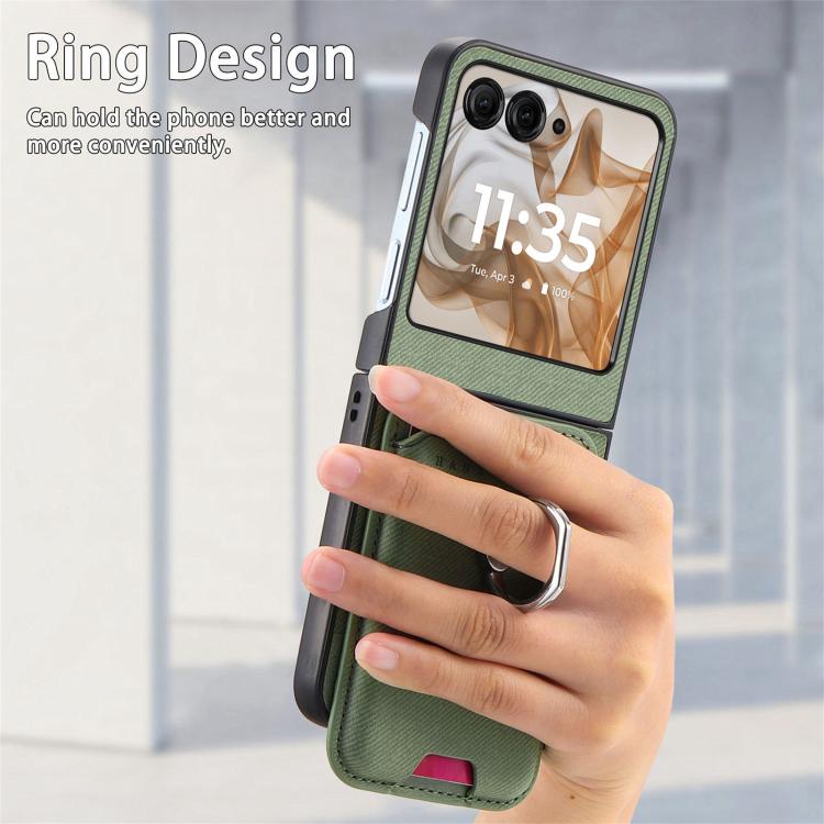 For Motorola Moto Razr 50 / 60 Twill Fabric Card Bag Ring Magnetic Back Phone Case