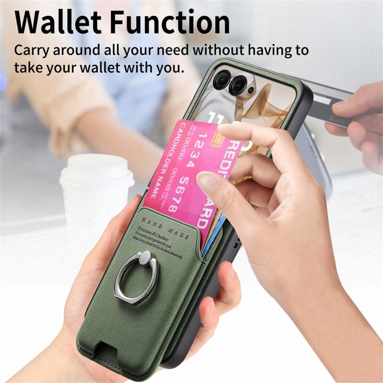 For Motorola Moto Razr 50 / 60 Twill Fabric Card Bag Ring Magnetic Back Phone Case