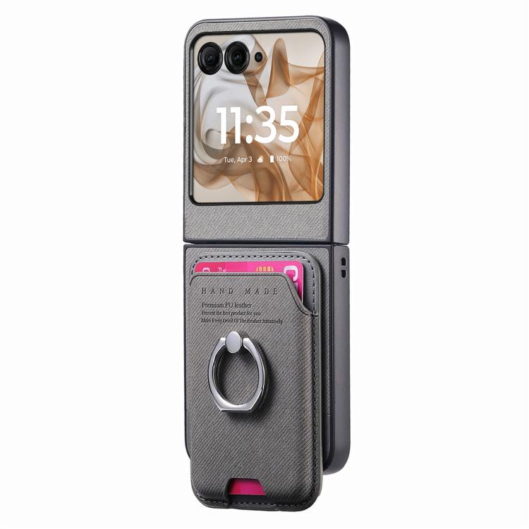 For Motorola Moto Razr 50 / 60 Twill Fabric Card Bag Ring Magnetic Back Phone Case
